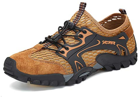 FLARUT Herren Sportsandalen Sommer Trekking Sandalen Wanderschuhe Outdoorsandalen Super Atmung Draussen Hiking Schuhe Mesh Vamp Wasserschuhe Sport Laufen Klettern(Braun,45)