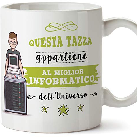 MUGFFINS (Taza en Italiano) Tazas informáticas Originales de café y Desayuno para Regalar Trabajadores y Profesionales - Esta Taza Pertenece a la Mejor computadora del Universo - Cerámica 350 ml