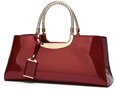 Coolives Damen Handtasche Tasche aus PU-Lackleder Henkeltasche Abendtasche Schultertasche Umhängetasche für die Hochzeit Burgund EINWEG