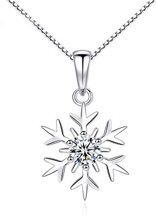 Zolkamery Silber Weihnachten Damen Schmuck Set, 925 Sterling Silber Schneeflocke Halskette Ohrringe Set, 45+5cm Silberkette Anhänger & Schneeflocke Ohrstecker mit 5A Zirkonia, Geschenk zum Weihnachten
