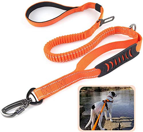 1,2m Bungee Hundeleine zum Spazierengehen, Reflektierende Elastische Hundeleine mit Komfort 2 Gepolsterten Griffen zum bessere Kontrolle, Mehrfachverwendung Hundeleine mit Sicherheitsgurt Schnalle