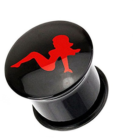 Taffstyle Ohr Plug Flesh Tunnel Piercing Ohrpiercing Logo Single Flared Schwarz Sexy Woman Rot 6mm