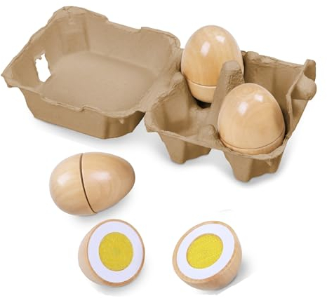 4 teilbare Holz Eier in Verpackung, Holzspielzeug, (Kletteier, 9-TLG., Spiel-Set), aus Holz zum Öffnen mit Klettverbindung