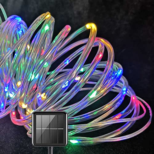 Ovker Solar Lichterschlauch Lichterkette, 100 LED Solar Weihnachtsbeleuchtung, Außen Garten Schlauch Lichterkette, 8 Modi wasserdicht Weihnachten Deko für Garten Innen Außen Hochzeit(Multicolor)