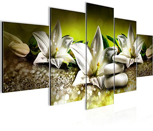 Runa Art Lys De Fleurs Tableau Murale Impression sur Toile Intissee 5 parties Zen Vert blanc Chambre Salle 035853b