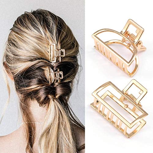 Runmi Lot de 2 pinces à cheveux en métal doré - Design français - Accessoires de cheveux pour femmes et filles