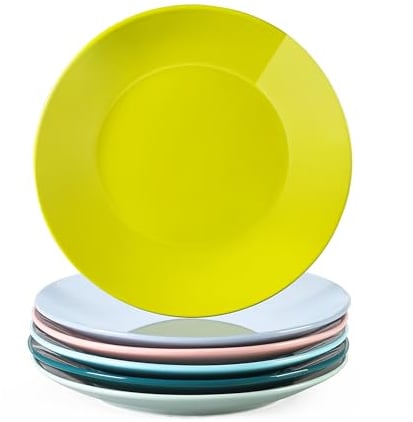 LOVECASA, Series Sweet, Dinner Plate, Porcelain Plate Set of 6, Round Dinner Plate Dishes for Dinner/Steak/Main Course, Scratch Resistant, 26.5 * 26.5 * 6 cm, Service for 6, Cool Assorted Colour