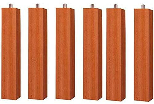 Miroytengo Pieds en bois massif pour sommier ou base tapissée avec filetage. Hauteur 25 cm avec système anti-bruit (carrés, merisier, 6)