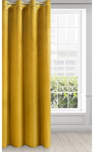Eurofirany Melanie Vorhang Samt Velvet Ösen -1 STK. Weich Edel Gardine 200g/m² Elegant Glatt Einfarbig Flauschig Modern Klassisch Wohnzimmer Schlafzimmer, 140x250 cm, Gelb