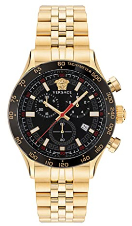 Versace Herren Armbanduhr HELLENYIUM Chrono Edelstahl Armband Gold VE2U006 22