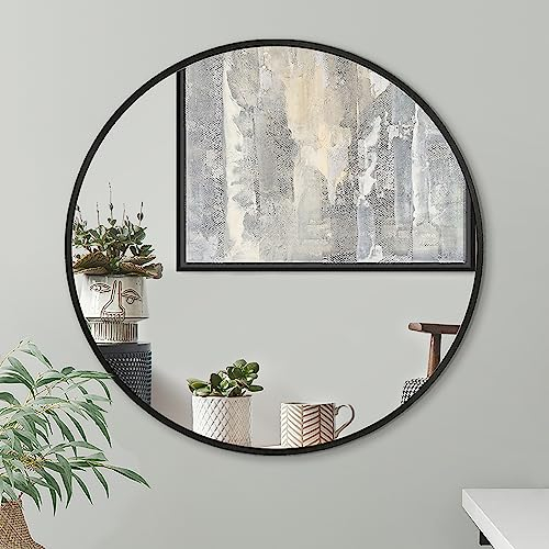 Americanflat 81 cm - Espejo Redondo de Pared - Espejo Decorativo para Baño, Recibidor, Tocador y Salón - con Marco de Aluminio Portátil, Negro