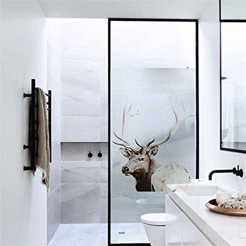 Milchglasfolie, Blickdicht Sichtschutzfolie, Fensterfolie Selbstklebend,UV Sonnenschutz Sichtschutz,zum Dekorieren von Küche, Wohnzimmer, Esszimmer usw - Tier Hirsch(75cmx200cm)