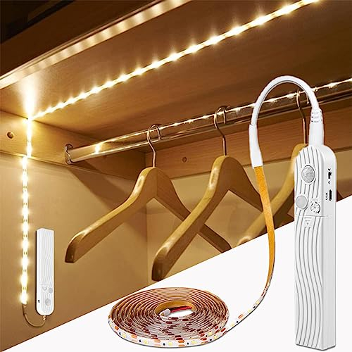 Minsezhi Ruban LED avec Détecteur Mouvement,3M Veilleuse,Bande LED Detecteur,LED Strip Lights,3500K étanche IP65,pour Cuisine,Meubles,Lit,Placard,Armoire,Escalier(Blanc Chaud)