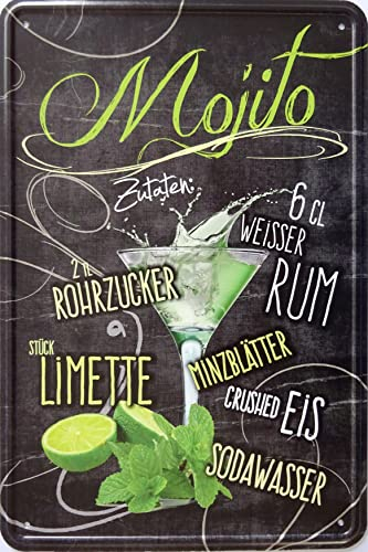 Blechschild Schild 20x30cm - Mojito Cocktail Mixgetränk Bar Rezepte Cocktailrezept Alkohol