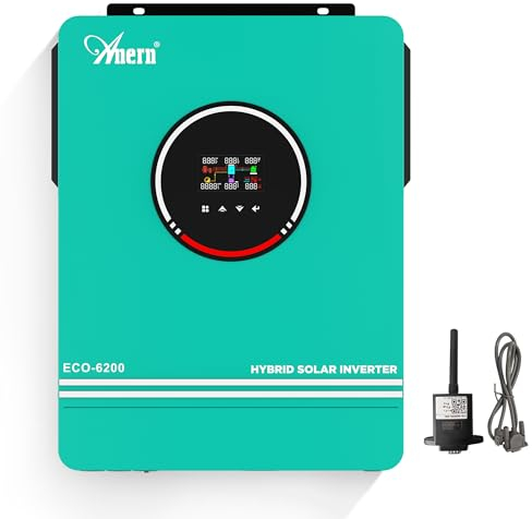 Anern 6200W Hybrid Wechselrichter Solar 48VDC mit WiFi Modul bis 220V/230V mit 120A MPPT Solarregler, Off Grid Reine Sinus Welle Solar Wechselrichter für Zuhause