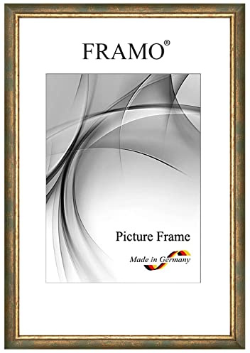 FRAMO Barock Bilderrahmen 21 x 30 cm aus Massivholz | Grün Gold | Farbe/Größe wählbar | Retro Vintage Antik Rahmen N°067