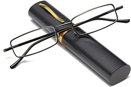 Hubeye Tragbare Metall Lesebrille Flexibel Leicht Sehhilfe Federscharnier Klassische Unisex Lesehilfe Brille mit Etui 2.00