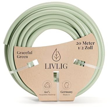 LIVLIG Gartenschlauch 20m, Gartenschlauch 1/2 Zoll Made in Germany, Wasserschlauch 20m aus recyceltem PVC, formstabil, Farbe: Grün