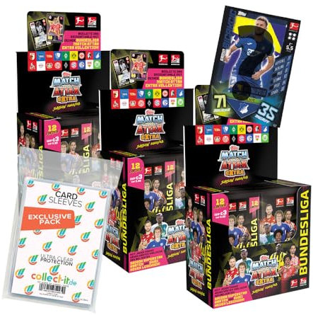 Bundle mit Match Attax EXTRA 2022/23-3 Display (72 Booster) + Exklusive Collect-it Hüllen