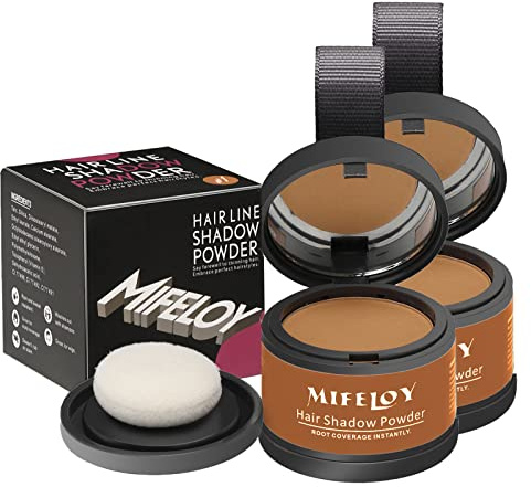 MIFELOY 2 stycken hårfäste puder med spegelsvamp, ljusbrun osynligt hårpuder, omedelbar effekt concealer för hårtätning för kvinnor män, vattentätt hår smink för att dölja