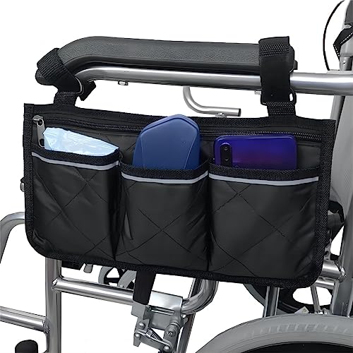 Rollstuhltasche Rollstuhl Armlehne Aufbewahrungstasche mit reflektierendem Streifen Rollstuhlzubehör Gehhilfen Kinderwagen Organizer Hängende Stuhltasche Multifunktionale Rollstuhl Seitentasche