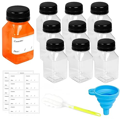 10 Pcs 4oz/120ml Shot Bottles With Lids - Clear Plastic Mini Juice Bottles for Smoothies, Milk, Water and Other Beverages - Reusable Drink Containers
