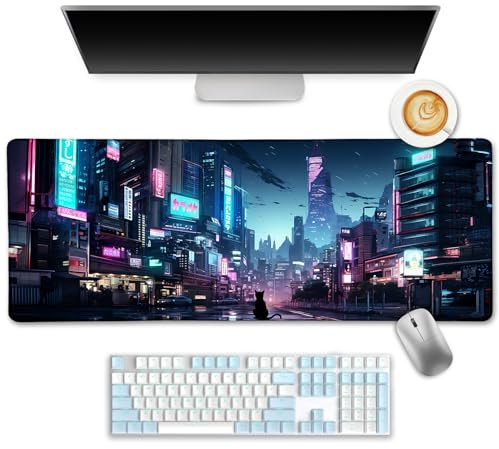 LIMKRIAN Cyberpunk Tokyo Grand tapis de souris de jeu pour bureau, ordinateur portable, bureau, travail, jeux à domicile, 80 x 30 cm