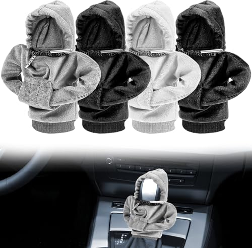 4Pcs Schaltknauf Abdeckung Schalthebel Hoodie kreativer Hoodie Auto Schaltknauf Hoodie staubdichter Schaltknauf Hoodie für Universal Gear Shifter(Schwarze und graue Farbabstimmung)
