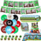 Powmag Mine-craft Birthday Decoration, Children's Birthday Cake Topper, Including Balloon, Cake Decoration, Table Decoration, Banner, Paper Plates, Napkins, WDSJ-0105