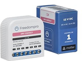 Freedompro Módulo de Contacto Seco Mini SW0901-F, Enchufe WiFi Inteligente Compacto, Domótica Compatible con HomeKit Apple, Alexa, Google Home, Matter, Sin Hub, 12V, para Caja de Empotrar/Exteriores.