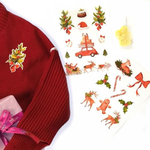 Stickly Bügelbilder Weihnachten klein A5-Set für Textilien, 2 Bögen mit Bügelvlies zum Bügeln Dekoration Kleidungsreparatur von T-Shirts, Hoodies, Jeans, Patches für Kinder, Familie (2xA5)