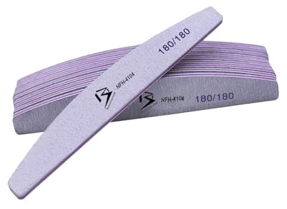 Multi Pack Professional Nail Files Double Sided Emery Board(100/180/240 Grit) Nail Styling Tools Pet Grooming Tools for Home and Salon Use (Half Moon 180/180, Pack of 5)