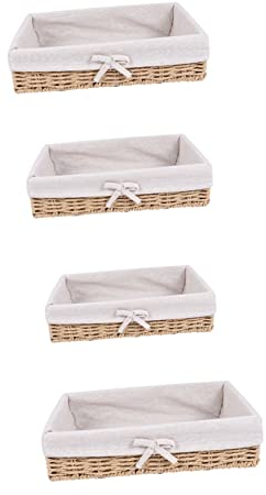HOMSFOU 4 Piezas Cesta De Almacenamiento Jardinera Rectangular Cestas De Mimbre Pequeñas Cestas Cesta Almacenaje Infantil Bandejas Decorativas Tejida Merienda Niño Lino Caja De Cosméticos