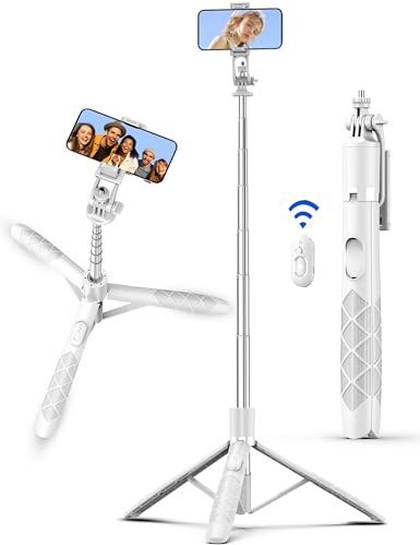 179CM Palo Selfie Trípode, Extensible 4 en 1 Selfie Stick de Aluminio con Mando a Distancia Inalámbrico 360° Rotación Soporte de Teléfono para iPhone y Android, Vlogueo, Transmisión, TikTok, Youtube
