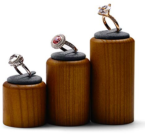 Papten Ring Halterung 3 Zylindrische Ringhalter, Holz Schmuckaufbewahrung Ringe Schmuck Display Ringständer Ring Organizer Schmuckständer Schmuckhalter (Dunkelgrau)