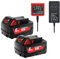 2 baterías de repuesto para Milwaukee y cargador de 4 A, 18 V, 6000 mAh, compatible con Milwaukee M18 M18B 48-11-1840 48-11-1828 48-11-1820 48-11-1815 48-11-1850