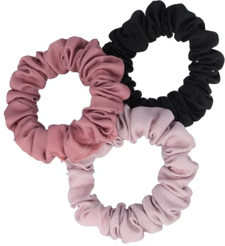 PARSA Beauty Scrunchie mehrfarbig Satin 3 Stück (schwarz, rosé & flieder) – Hair Styling Accessories Zopfgummi – Haargummis Mädchen – Haargummis Damen – Hair Gummies