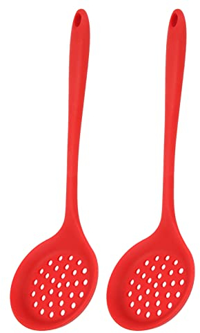 Cuillères à Fentes pour la Cuisson Louche à Soupe Rouge en Silicone 2 Pièces Cuillère à Fente en Silicone Multifonction Souple Foodade Silicone Louche de Cuisine Haute