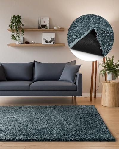 Interiyou Alfombra Pelo Largo Sofia - 60x120 cm Azul - Esponjosa y Lisa - Lavable y Antideslizante - Textura Larga Suave