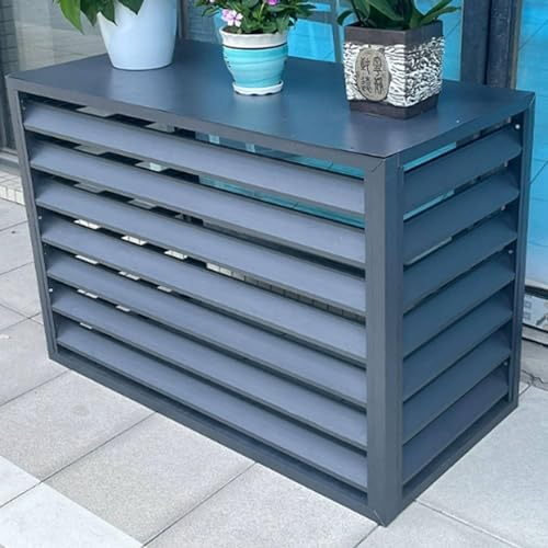 ZIXIAOS Outdoor Fence Air Conditioning Cover, Anti-Theft Ac Cover Made of Robust Aluminum Garden Fence Trash Can Enclosure, Pool Equipment Decorative Privacy Screen,Grey-2-3p-FlatRoof