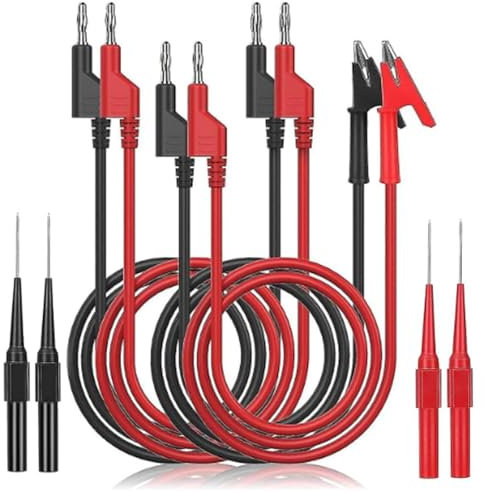4 Pièces Câbles de Test de Multimètre avec 4 Sondes de Multimètre Noir Rouge, Pinces Crocodile, Fiche Banane 4 mm Pour Testeur Electrique Multimètre Professionnel