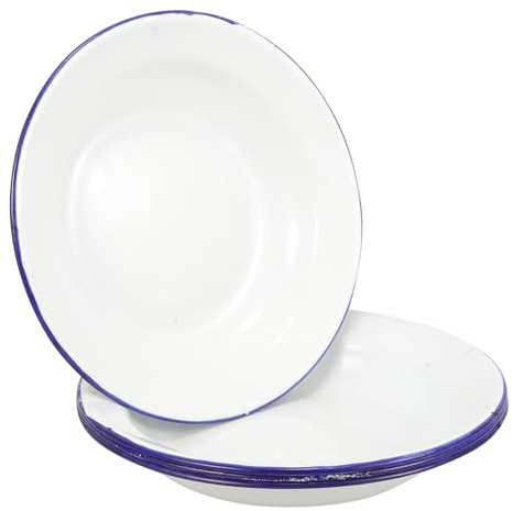 Kichvoe Juego De 4 Platos Esmaltados De 7 Pulgadas/18 Cm Platos Llanos Esmaltados Irrompibles Bandejas De Metal Para Servir Bandeja Juego De Vajilla Esmaltada Platos Esmaltados Para Uso