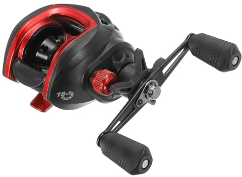 PATIKIL Baitcasting Angelrolle Rechtshand-Angelrollen Rot Schwarz | 12-Gang-Magnetbremssystem mit 18+1BB Kugellagern, 7,2:1 Übersetzungsverhältnis, zum Angeln im Salz- und Süßwasser