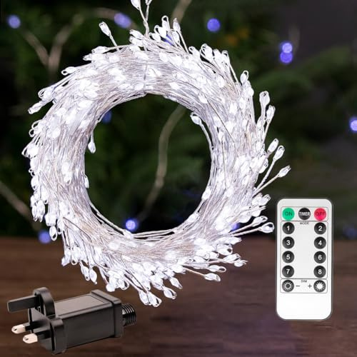 Fairy Lights Plug in 15M 500 LED Cool White Firecracker Firefly Lights | Cluster String Lights Silver Wire Twinkle Christmas Lights for Bedroom Wreath Window Garden Porch Patio Christmas Tree