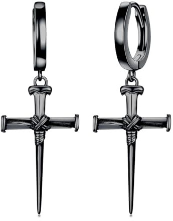 PROESS Kreuz Creolen 925er Sterlingsilber Drei Nagel Kreuz Ohrringe Schwarz Kreuz Creolen Christlicher 3 Nagel Kreuz Schmuck Geschenke für Männer Frauen