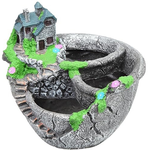 Fairy Garden Pot Plantera de jardín de hadas 7x6x6 pulgadas 3 rejillas de jardín de hadas con casa de cabaña linda casa de hadas suces planta para decoraciones de jardín al aire libre de plata