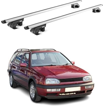 OMAC Dachträger für VW Golf mk3 mk4 Kombi 1991-2003 Aluminium Silber | TÜV geprüft, bis 90 kg Traglast, T-Nut-Befestigung, für Standard-Dachreling geeignet, Querträger, Grundträger
