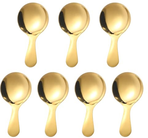 7 PCS Golden Short Handle Spoons Scoops Stainless Spoons Mini Scoops for Canisters Small Coffee Scoops Candy Scoops for Salt Sugar Condiments Coffee Tea Dessert