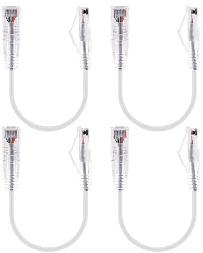 GeeekPi 4 Stück Snagless Short Shielded Cat6A Ethernet-Kabel, 10G 550MHZ, 28AWG Pure Copper Cat6 Patchkabel für Netzwerkkabinet, Cat 6 Patchkabel, Weiß (0,2 M)