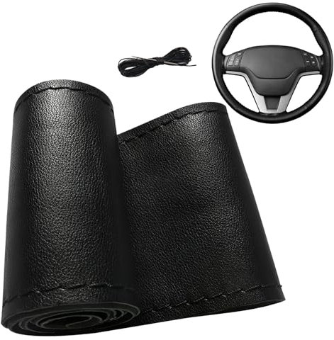 YIIWONI DIY Auto Lenkradbezug Leder mit Nadel und Faden, Lenkrad Bezug Auto für 38 cm Durchmesser, Universal Lenkradhüllen, rutschfest und Weich Lenkradschutz, Lenkradabdeckung für Auto, Schwarz